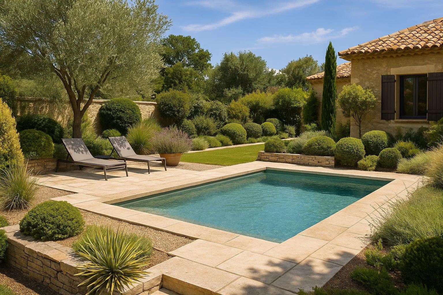 Villa avec piscine, oliviers et cyprès entretenus, Lattes