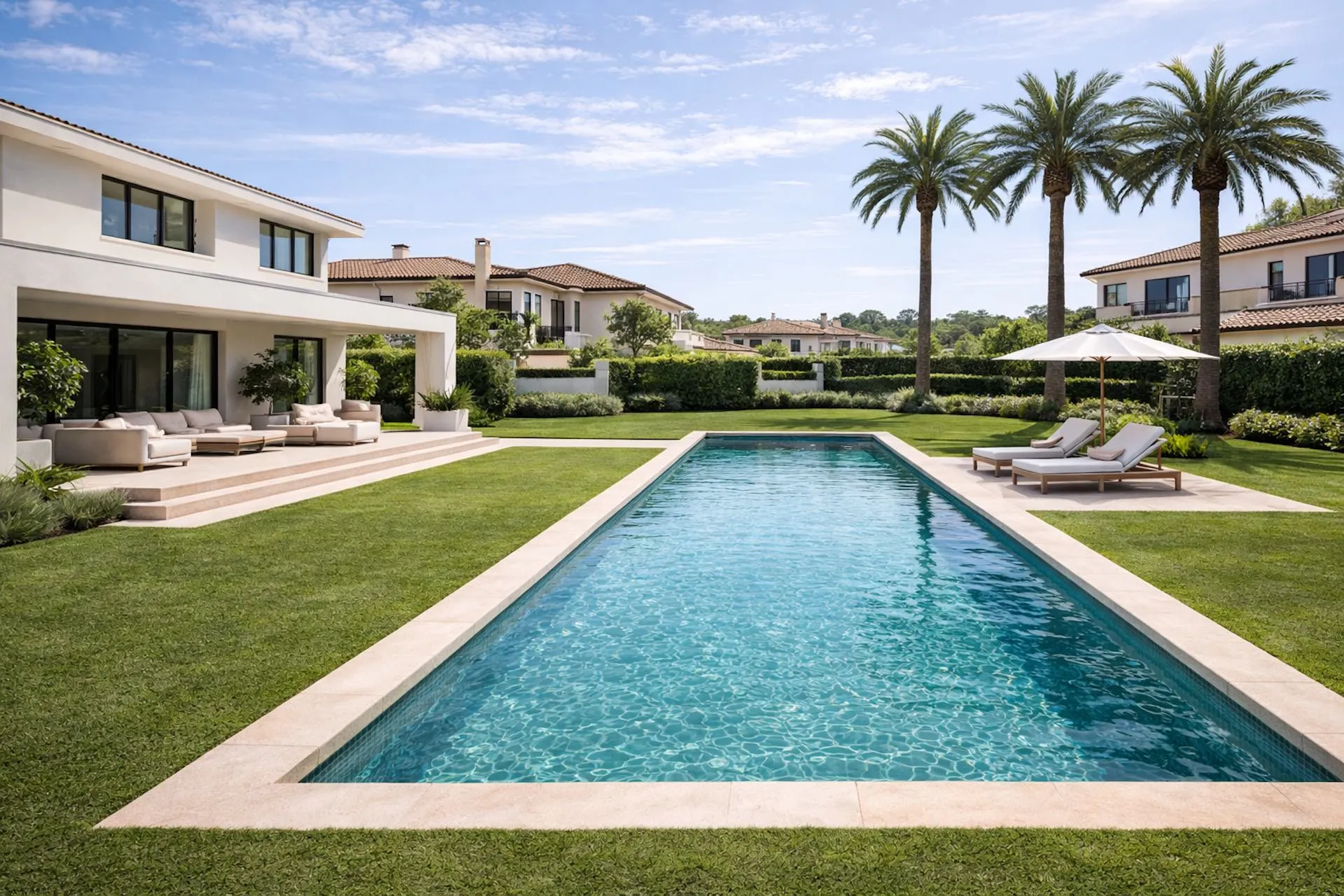 Pelouse synthétique autour d'une villa avec piscine, Pérols