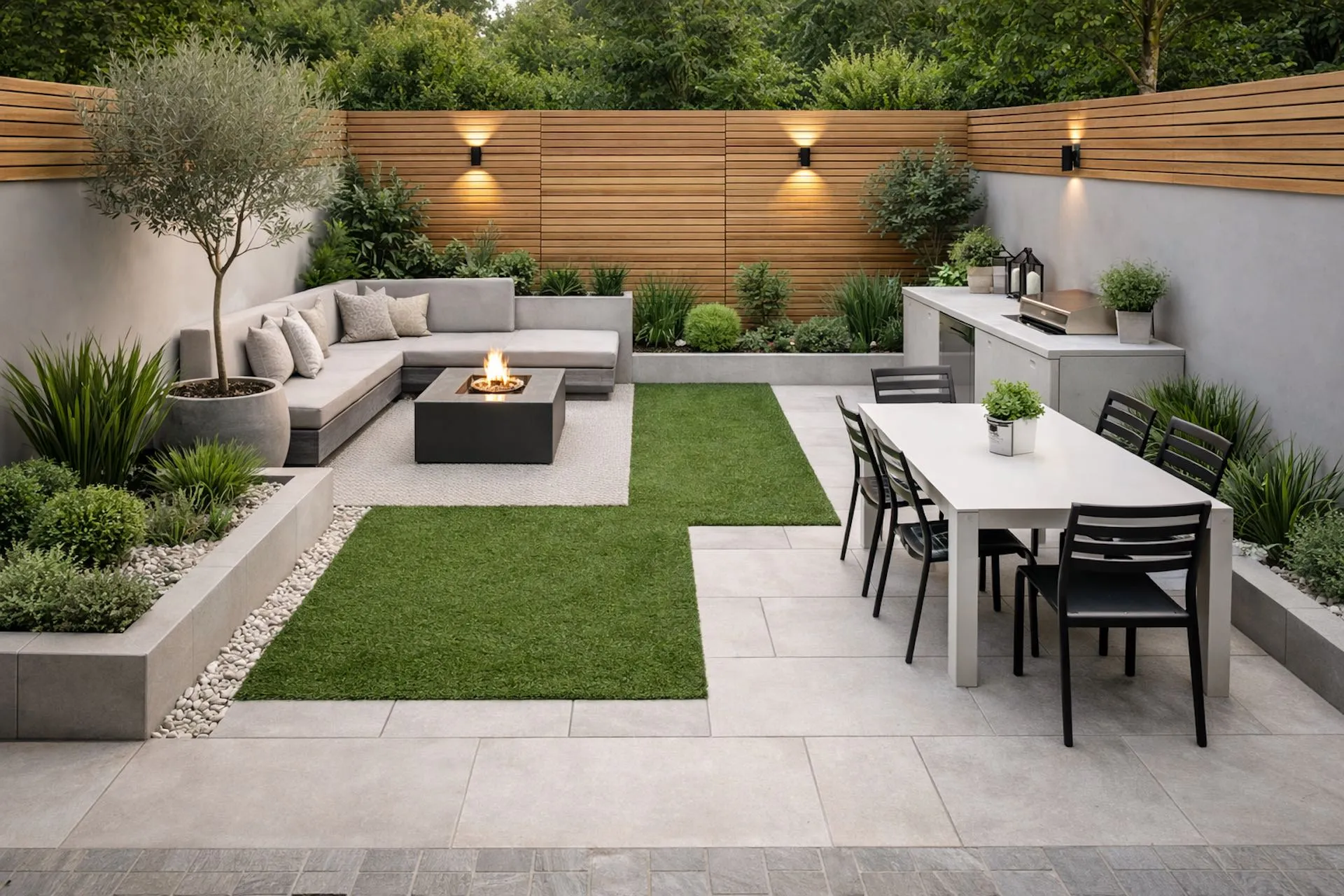 Petit jardin avec salon et brasero